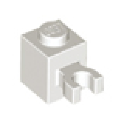 Brick, Modified 1 x 1 with U Clip (Vertical Grip) - Solid Stud - White Brick, Modified 1 x 1 with U Clip (Vertical Grip) - Solid Stud - White