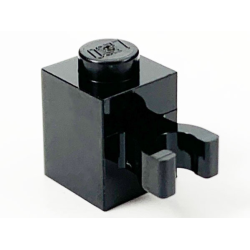 Brick, Modified 1 x 1 with U Clip (Vertical Grip) - Solid Stud - Black Brick, Modified 1 x 1 with U Clip (Vertical Grip) - Solid Stud - Black