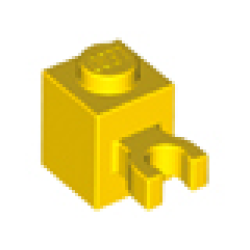 Brick, Modified 1 x 1 with U Clip (Vertical Grip) - Solid Stud - Yellow Brick, Modified 1 x 1 with U Clip (Vertical Grip) - Solid Stud - Yellow