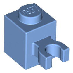 Brick, Modified 1 x 1 with U Clip (Vertical Grip) - Solid Stud - Medium Blue Brick, Modified 1 x 1 with U Clip (Vertical Grip) - Solid Stud - Medium Blue