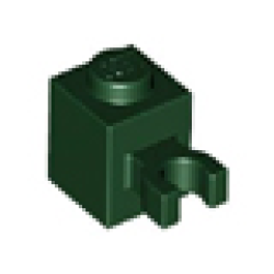 Brick, Modified 1 x 1 with U Clip (Vertical Grip) - Solid Stud - Dark Green Brick, Modified 1 x 1 with U Clip (Vertical Grip) - Solid Stud - Dark Green