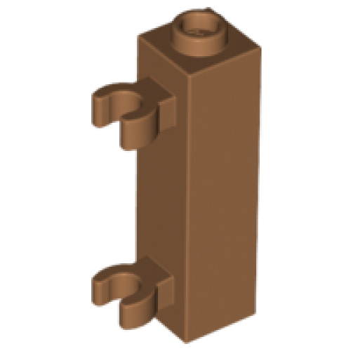 Деталь LEGO 60583b Brick, Modified 1 x 1 x 3 with 2 Clips (Vertical Grip) - Hollow Stud - Medium Nougat
