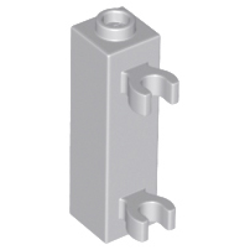 Деталь LEGO 60583b Brick, Modified 1 x 1 x 3 with 2 Clips (Vertical Grip) - Hollow Stud - Light Bluish Gray
