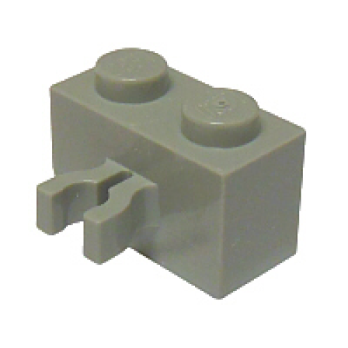 Деталь LEGO 30237 Brick, Modified 1 x 2 with Clip (Vertical Grip) (Undetermined Type) - Light Gray