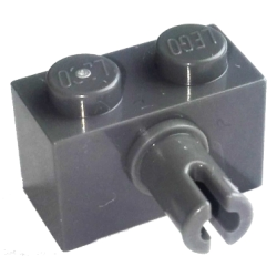 Brick, Modified 1 x 2 with Pin and Bottom Stud Holder - Dark Bluish Gray Brick, Modified 1 x 2 with Pin and Bottom Stud Holder - Dark Bluish Gray