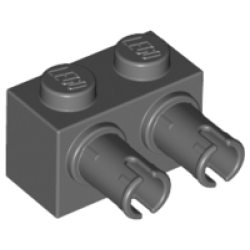Brick, Modified 1 x 2 with Pins - Dark Bluish Gray Brick, Modified 1 x 2 with Pins - Dark Bluish Gray