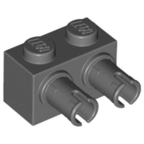 Деталь LEGO 30526 Brick, Modified 1 x 2 with Pins - Dark Bluish Gray