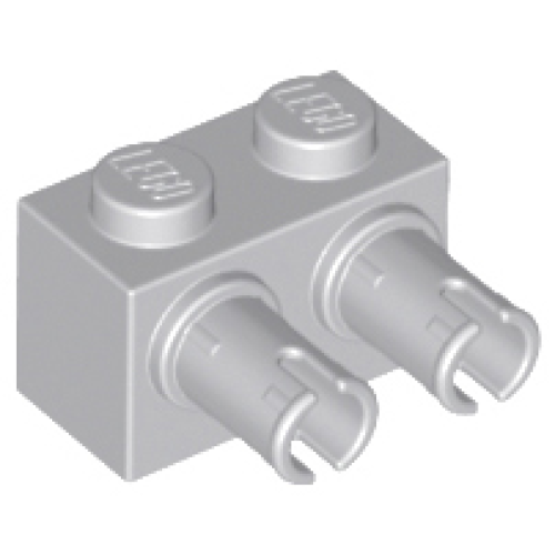 Деталь LEGO 30526 Brick, Modified 1 x 2 with Pins - Light Bluish Gray