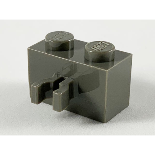 Деталь LEGO 30237a Brick, Modified 1 x 2 with Split U Clip Thick (Vertical Grip) - Dark Gray