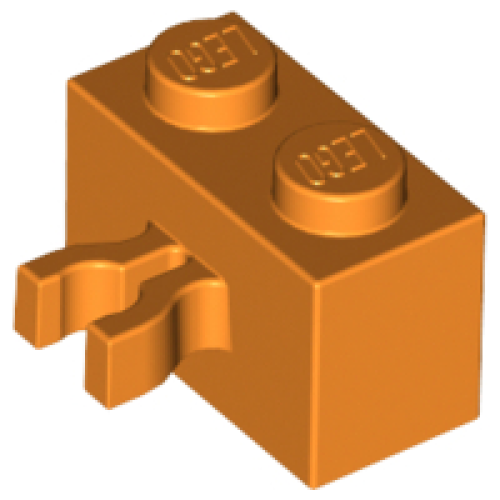 Деталь LEGO 30237a Brick, Modified 1 x 2 with Split U Clip Thick (Vertical Grip) - Orange