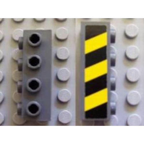 Деталь LEGO 30414pb01 Brick, Modified 1 x 4 with Studs on Side with Black and Yellow Danger Stripes Pattern (Sticker) - Set 7781 - Dark Bluish Gray