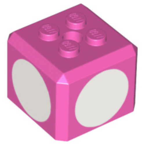 Деталь LEGO 66855pb01 Brick, Modified Cube, 4 Studs on Top with White Circle Pattern on All Sides (Super Mario 1-Up Mushroom / Super Mushroom / Toadette Cap) - Dark Pink