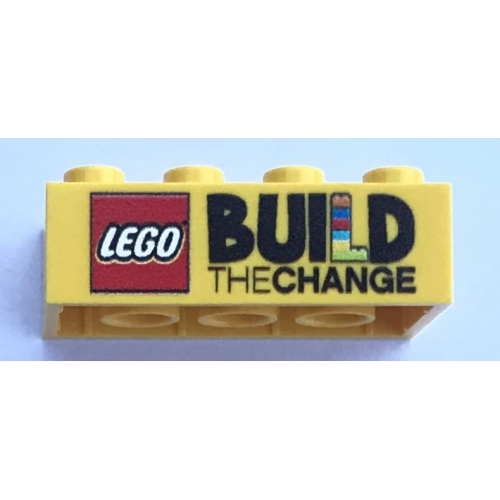 Деталь LEGO 3001pb156 Brick 2 x 4 with 'BUILD THE CHANGE' and 'Grazie per aver partecipato!' Pattern on Opposite Sides - Yellow