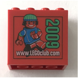 Brick 2 x 4 x 3 with www.LEGOclub.com 2009 and Max Pattern - Red