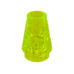 Cone 1 x 1 with Top Groove - Glitter Trans-Neon Green