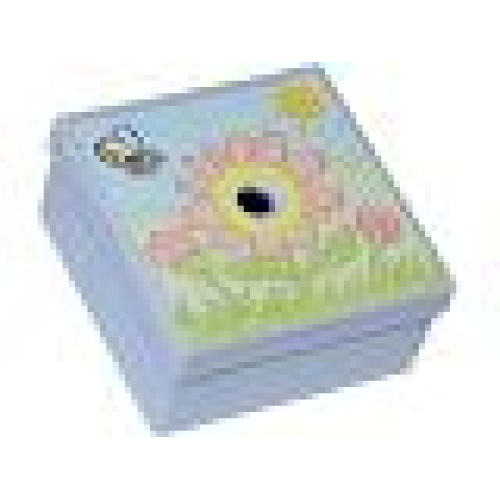 Деталь LEGO 33031pb04 Container, Box 3 1/2 x 3 1/2 x 1 1/3 with Hinged Lid with Flowers, Sun and Bee Pattern (Sticker) - Sets 3119 / 3241 - Light Violet