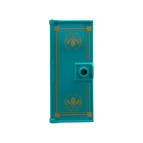 Деталь LEGO 80683pb001 Door 1 x 3 x 6 with Stud Handle with Gold Border with Squares and Arendelle Crest Flowers Pattern - Dark Turquoise