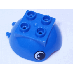 Duplo Ball Tube Cover with Hinge, 2 x 2 Studs, and Wavy Edge with Eyes Pattern - Blue