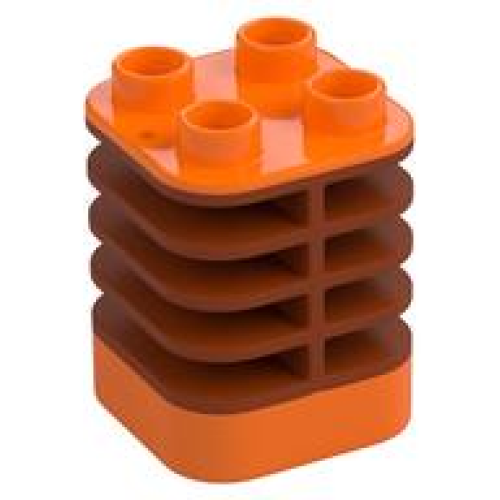 Деталь LEGO 35110pb01 Duplo Brick 2 x 2 x 2 Ribbed - Center Flush with Edge with Molded Flexible Rubber Dark Orange Fins Pattern - Orange