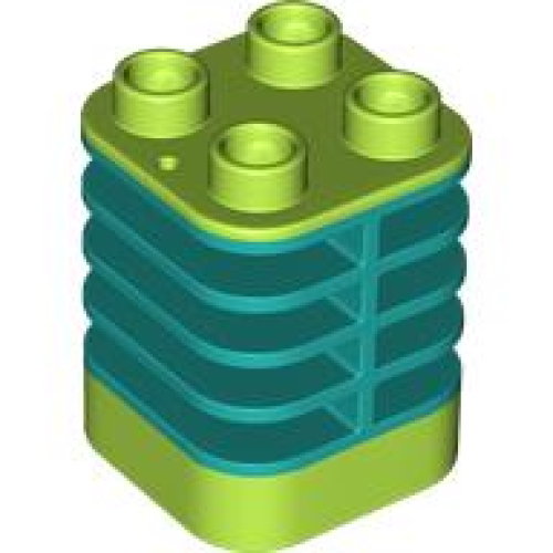 Деталь LEGO 35110pb03 Duplo Brick 2 x 2 x 2 Ribbed - Center Flush with Edge with Molded Flexible Rubber Dark Turquoise Fins Pattern - Lime