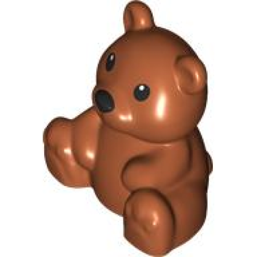 Деталь LEGO 49989pb02 Duplo Bear Baby Cub, Sitting with Black Eyes and Nose Pattern (Teddy Bear) - Dark Orange