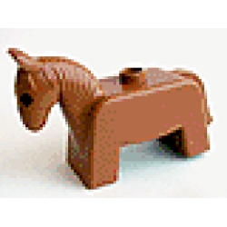 Duplo Horse Small with Solid Black Eyes Pattern - Fabuland Brown
