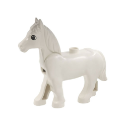 Duplo Horse with Movable Head with Black and White Eyes with Small Glint Pattern - White