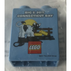 Duplo, Brick 1 x 2 x 2 with Big E 2011 Connecticut Day Cow Pattern - Medium Blue Duplo, Brick 1 x 2 x 2 with Big E 2011 Connecticut Day Cow Pattern - Medium Blue