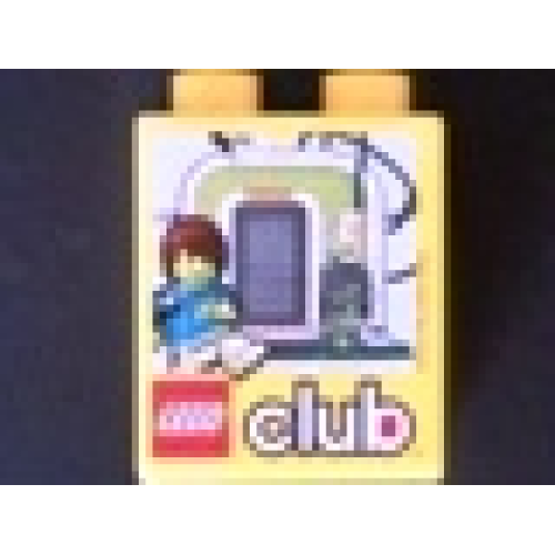 Деталь LEGO 4066pb382 Duplo, Brick 1 x 2 x 2 with LEGO Club and Max with Gateway Pattern (LEGO Universe Promotion) - Yellow