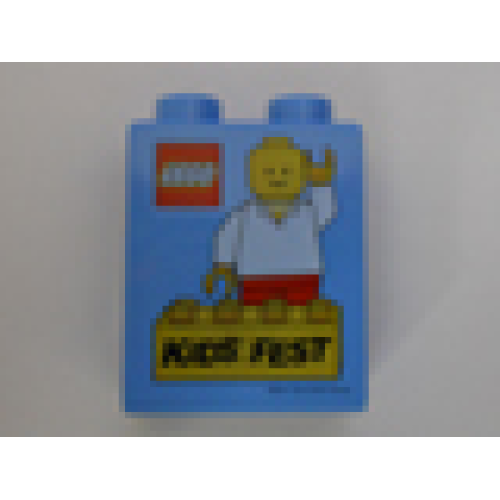 Деталь LEGO 4066pb401 Duplo, Brick 1 x 2 x 2 with LEGO KidsFest 2011 Pattern - Light Blue