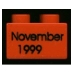 Duplo, Brick 2 x 2 with Black 'November 1999' Pattern - Red Duplo, Brick 2 x 2 with Black 'November 1999' Pattern - Red