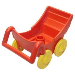 Duplo Stroller / Baby Carriage / Pram with Thin Yellow Wheels - Red Duplo Stroller / Baby Carriage / Pram with Thin Yellow Wheels - Red