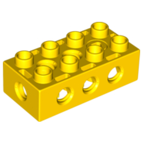 Деталь LEGO 31184c01 Duplo, Toolo Brick 2 x 4 with Holes on Sides and Top and 1 Screw in Top - Yellow
