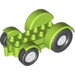 Duplo Car Base 2 x 6 Tractor with Mudguards and White Wheels with Black Tires - Lime Duplo Car Base 2 x 6 Tractor with Mudguards and White Wheels with Black Tires - Lime