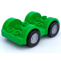 Duplo Car Base 2 x 6 with Black Tires and Metallic Silver Wheels on Removable Axles (13305 / 47436c02pb01) - Bright Green Duplo Car Base 2 x 6 with Black Tires and Metallic Silver Wheels on Removable Axles (13305 / 47436c02pb01) - Bright Green