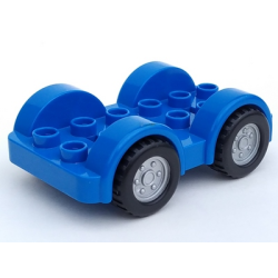 Duplo Car Base 2 x 6 with Black Tires and Metallic Silver Wheels on Removable Axles (13305 / 47436c02pb01) - Blue Duplo Car Base 2 x 6 with Black Tires and Metallic Silver Wheels on Removable Axles (13305 / 47436c02pb01) - Blue