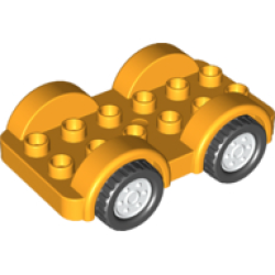 Duplo Car Base 2 x 6 with Black Tires and White Wheels on Fixed Axles - Bright Light Orange Duplo Car Base 2 x 6 with Black Tires and White Wheels on Fixed Axles - Bright Light Orange