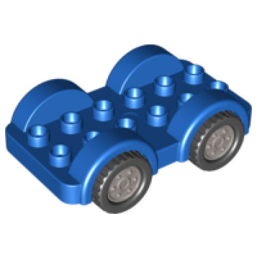 Деталь LEGO 11841c01 Duplo Car Base 2 x 6 with Black Tires with Flat Silver Wheels on Fixed Axles - Blue