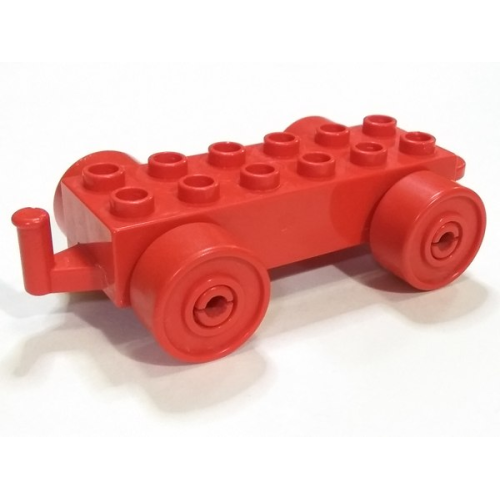 Деталь LEGO 4883c02 Duplo Car Base 2 x 6 with Closed Hitch End and Red Wheels - Red