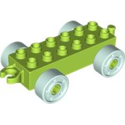 Duplo Car Base 2 x 6 with Open Hitch End and Light Aqua Wheels with Fake Bolts - Lime Duplo Car Base 2 x 6 with Open Hitch End and Light Aqua Wheels with Fake Bolts - Lime
