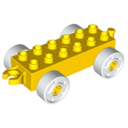 Duplo Car Base 2 x 6 with Open Hitch End and White Wheels with Fake Bolts - Yellow Duplo Car Base 2 x 6 with Open Hitch End and White Wheels with Fake Bolts - Yellow