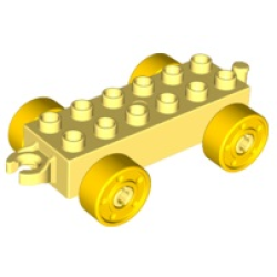 Duplo Car Base 2 x 6 with Open Hitch End and Yellow Wheels with Fake Bolts - Bright Light Yellow Duplo Car Base 2 x 6 with Open Hitch End and Yellow Wheels with Fake Bolts - Bright Light Yellow