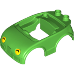 Duplo Car Body with 2 Studs on Back and Yellow Headlights with Black Shadow Pattern (fits over Car Base 2 x 4) - Bright Green Duplo Car Body with 2 Studs on Back and Yellow Headlights with Black Shadow Pattern (fits over Car Base 2 x 4) - Bright Green