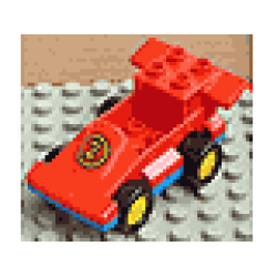 Duplo Car Formula One with Blue Base with Yellow Number 2 Pattern - Red Duplo Car Formula One with Blue Base with Yellow Number 2 Pattern - Red