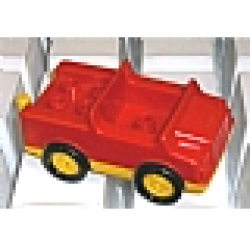 Duplo Car with 2 x 2 Studs in Bed, 1 Stud in Cab and Yellow Base - Red Duplo Car with 2 x 2 Studs in Bed, 1 Stud in Cab and Yellow Base - Red