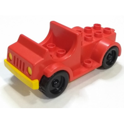 Duplo Car with 2 x 4 Studs Bed and Running Boards - Red Duplo Car with 2 x 4 Studs Bed and Running Boards - Red