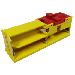 Electric 9V Battery Box 4 x 14 x 4 Base with Red Buttons and Contact Plate - Yellow