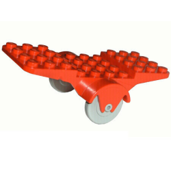 Fabuland Airplane Base 10 x 4 with Light Gray Wheels - Red
