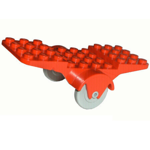 Деталь LEGO 4613c01 Fabuland Airplane Base 10 x 4 with Light Gray Wheels - Red