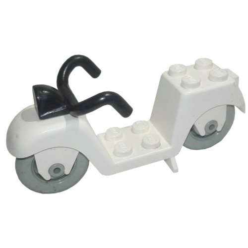 Деталь LEGO fabac3 Fabuland Scooter with Black Handlebars and Light Gray Wheels - White